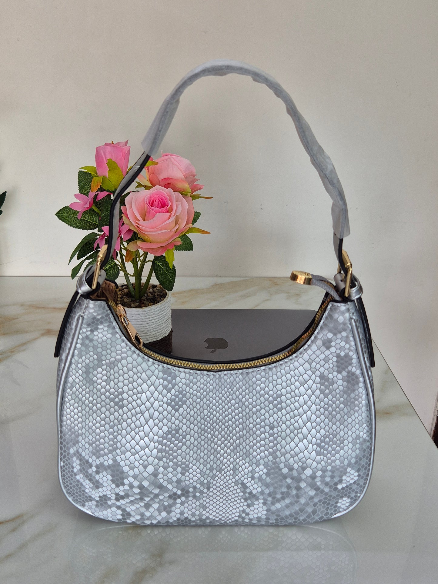 Snakeskin Baguette Shoulder Bag