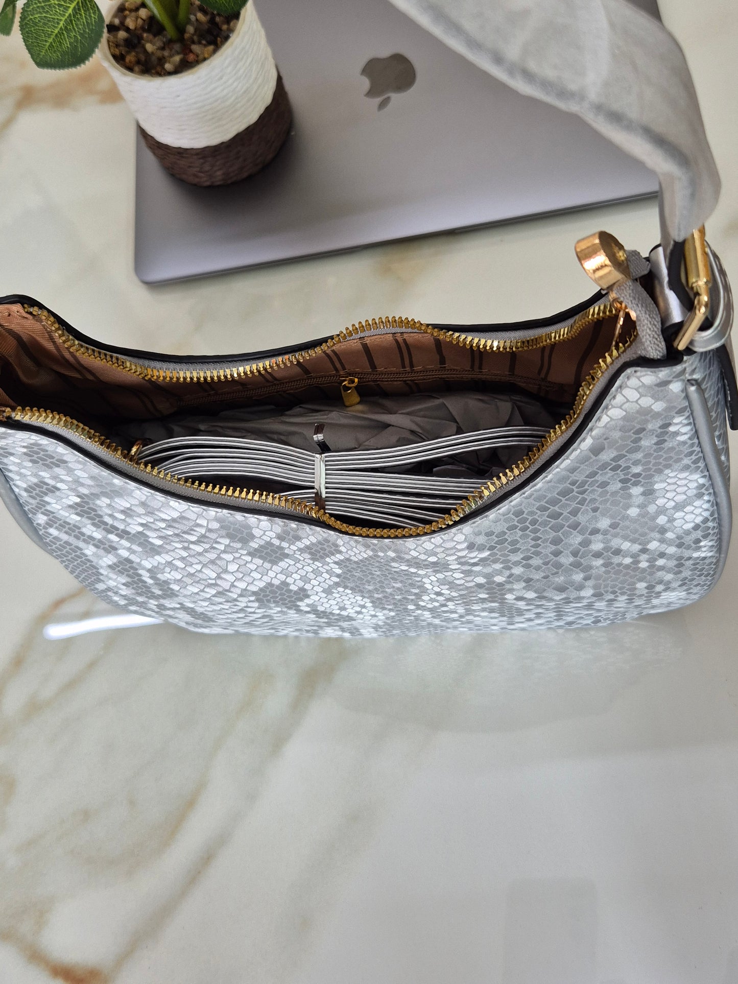 Snakeskin Baguette Shoulder Bag