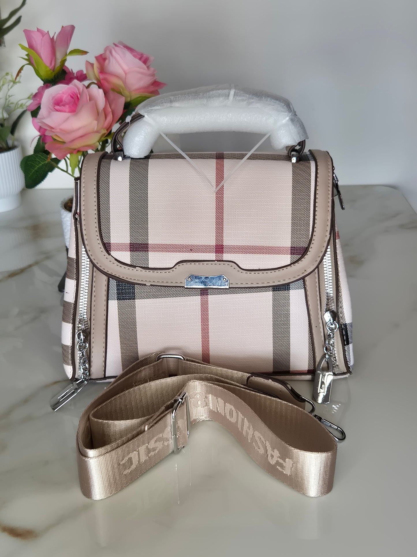 Blush Check Satchel